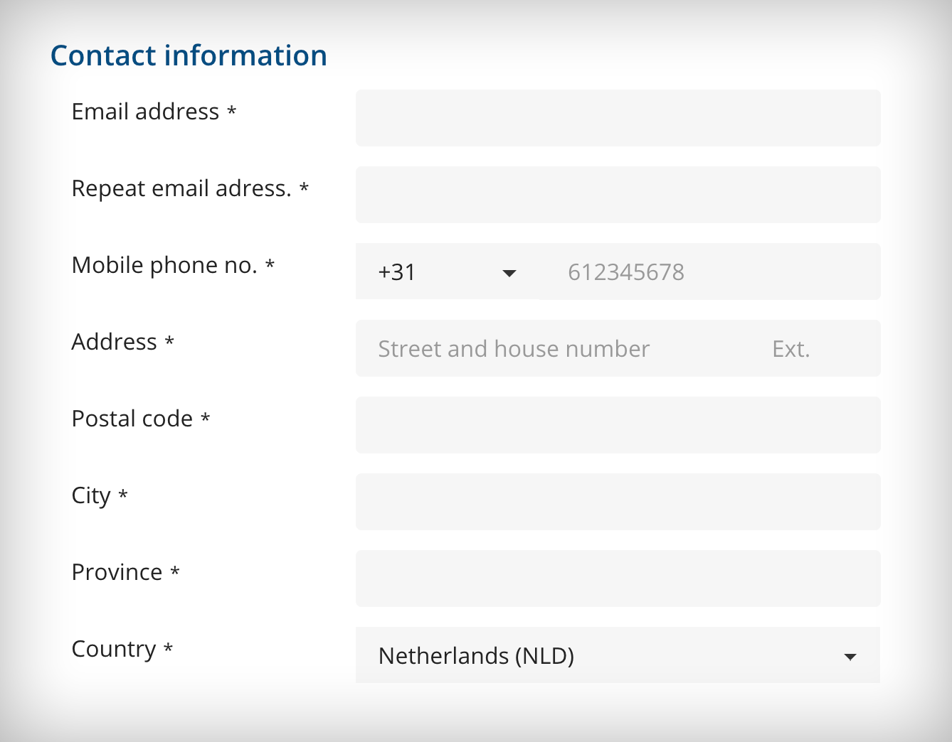 ESTA form: contact information