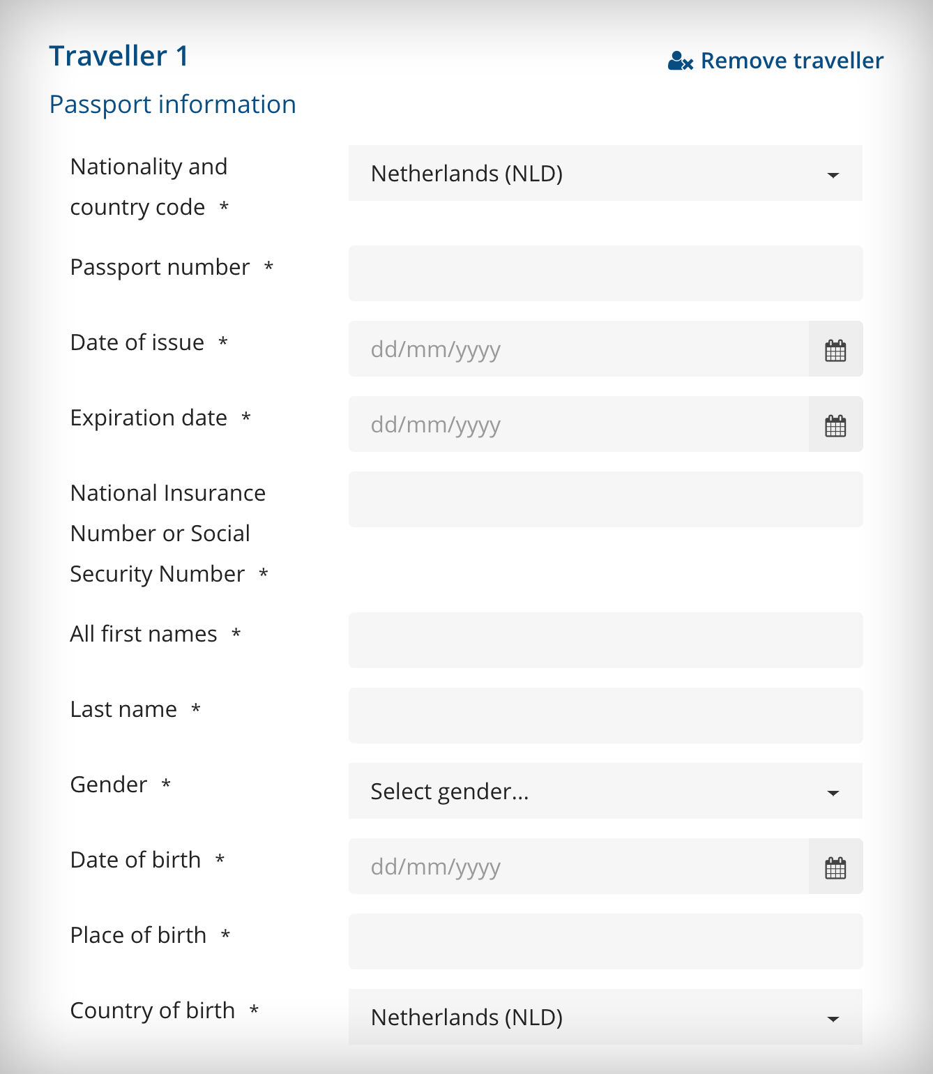 ESTA form: passport information